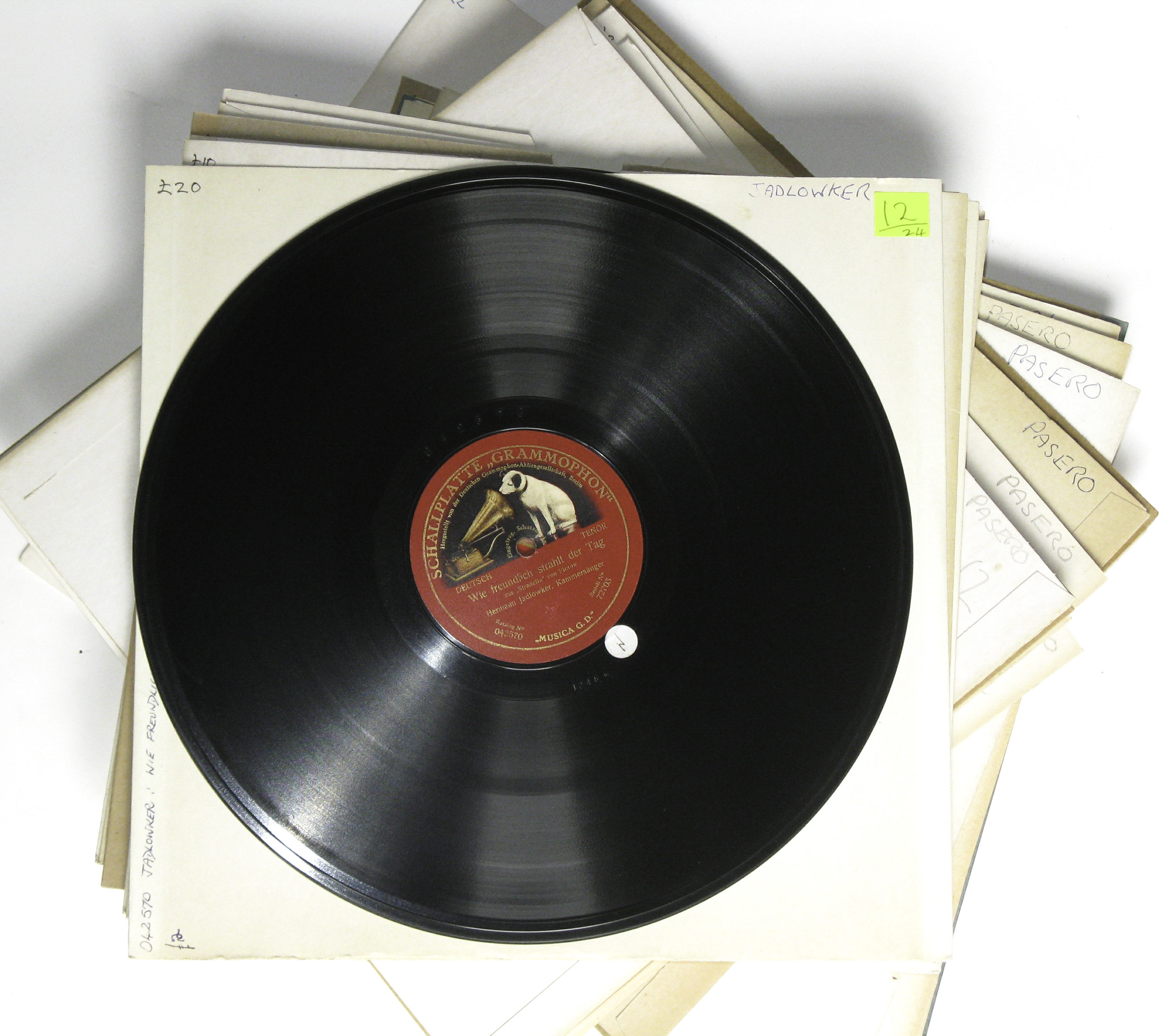 Vocal records, 12-inch: Twenty-four, by Jadlowker  (Schallpl. 042570, HMV DB495); Pasero (Cetra BB