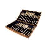 A set of twelve case Victorian fish flatware, with engraved swag decoration