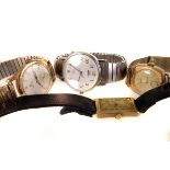 Two Art Deco 9ct gold watches, including a Helvetia example together with three others watches,