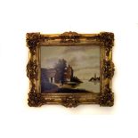 Oil on panel of a Dutch river scene, indistinctively signed to lower left, in decorative gilt frame