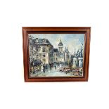 Four oil on panel Parisian street scenes by Burnell, together with another associated painting (5)