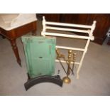 A towel rail, butlers tray and assortment of fireside companions