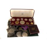 A 1953 Elizabeth II Coronation cased coin set, together with a selection of various crowns (parcel)