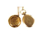 A 9ct gold oval locket, together with a similar circular example, both on fine yellow metal