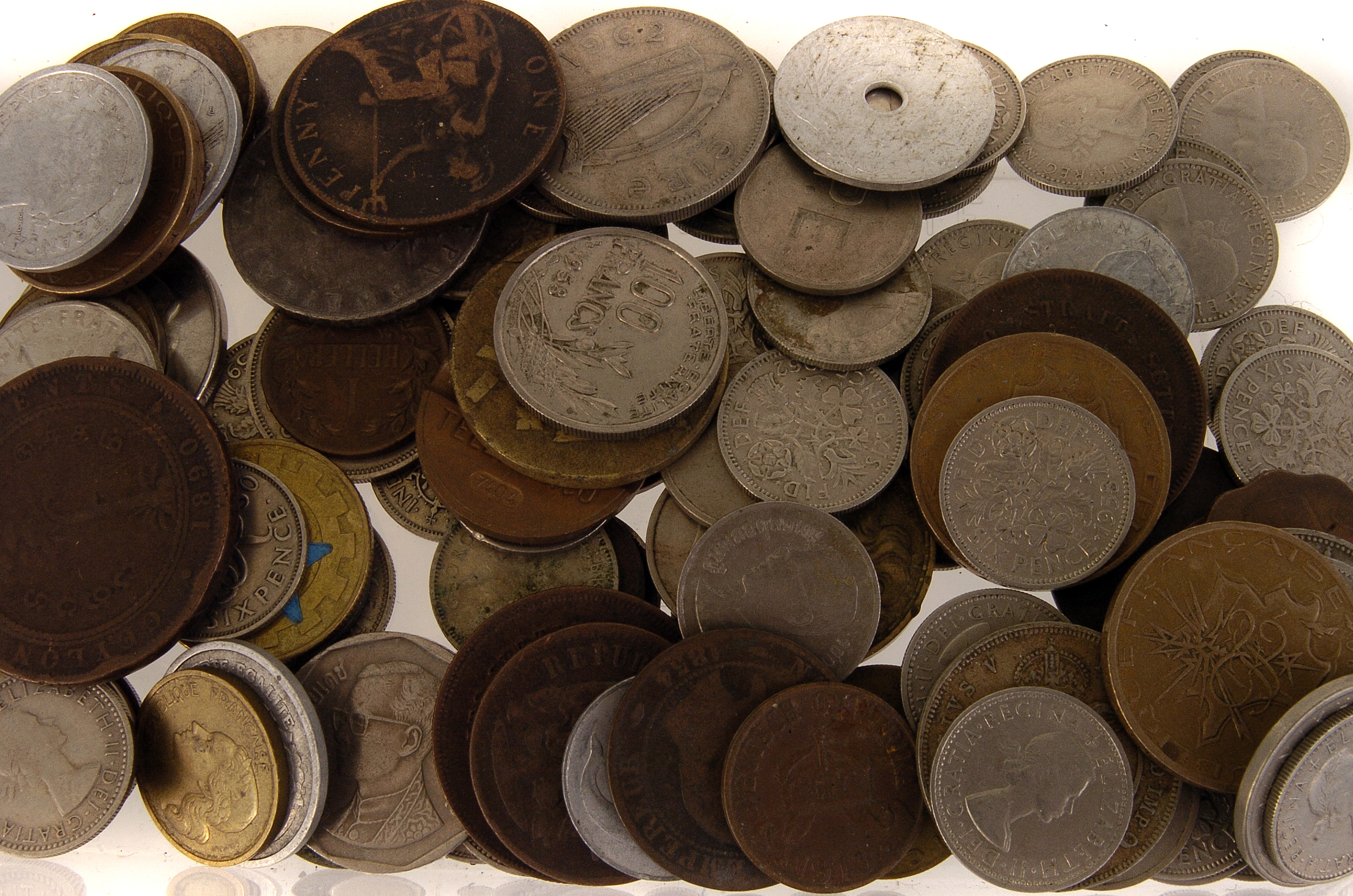 A selection of various coins, British and continental examples (parcel)