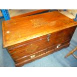 A Chinese rosewood brass inlaid mule chest, with lift up top to reveal fitted interior, with two