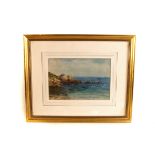 A watercolour of a coastal scene, dated August '99 to the lower left, approx 16cm by 24cm, framed