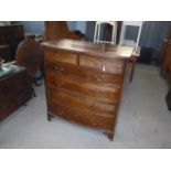 A 19th century mahogany bow front chest of drawers,  having two short and four graduating long