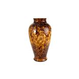 A large art glass vase,  the baluster form in yellow with brown spot inclusions, 45cm