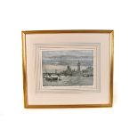 A selection of various watercolours and prints, mainly of waterscapes, with various city and