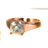 A 9ct gold mystic topaz dress ring,  the square cut stone mounted in four claw setting, size N 1/