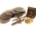 A selection of various coins, together with a cutthroat razor a gents Garrard wristwatch and a