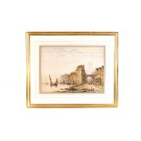 G.A.Meadows, oil painting, depicting a continental harbour scene, together with a watercolour of a