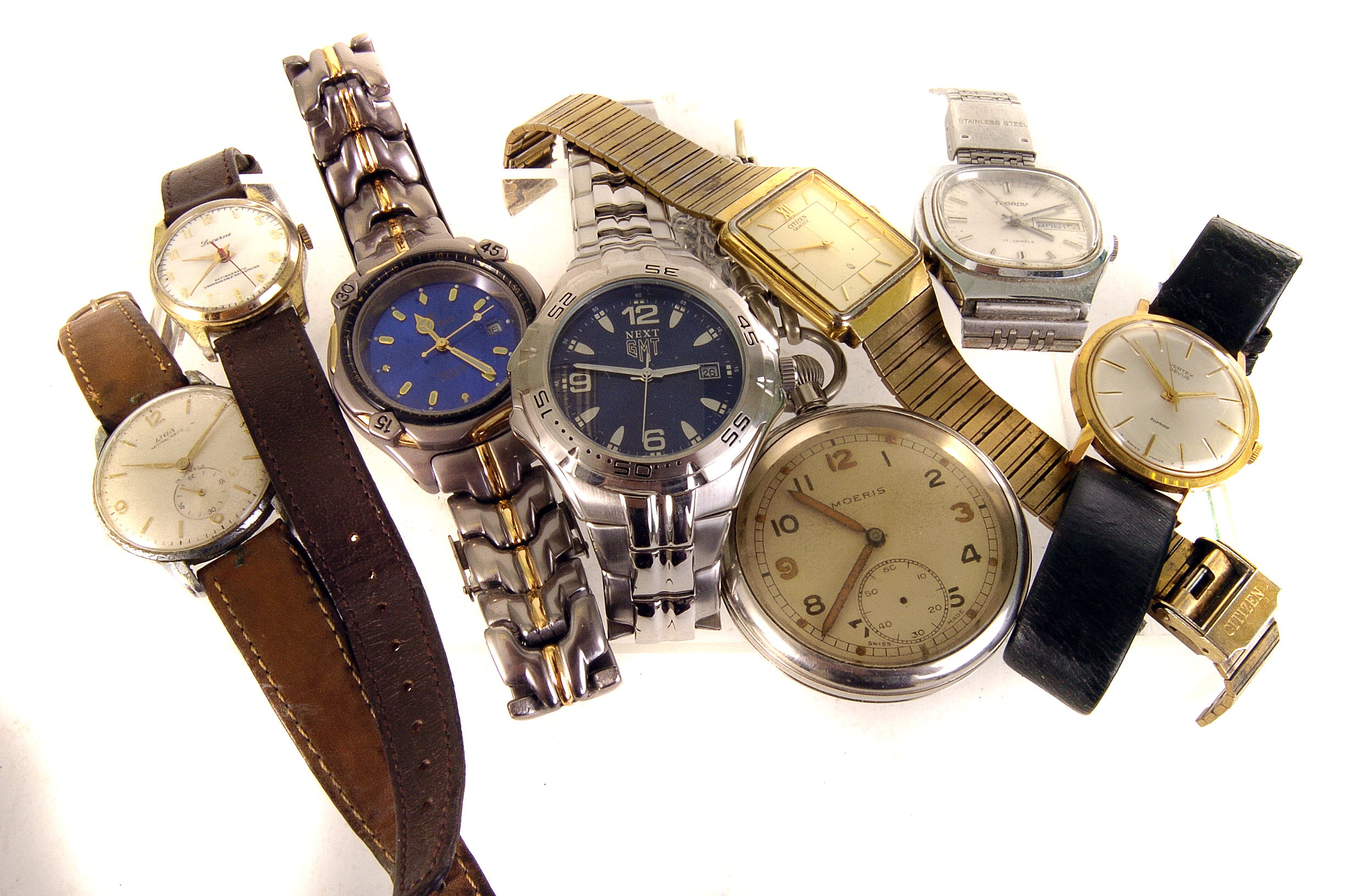 A quantity of automatic and quartz wrist watches and pockets watches, including Vertex Revue,