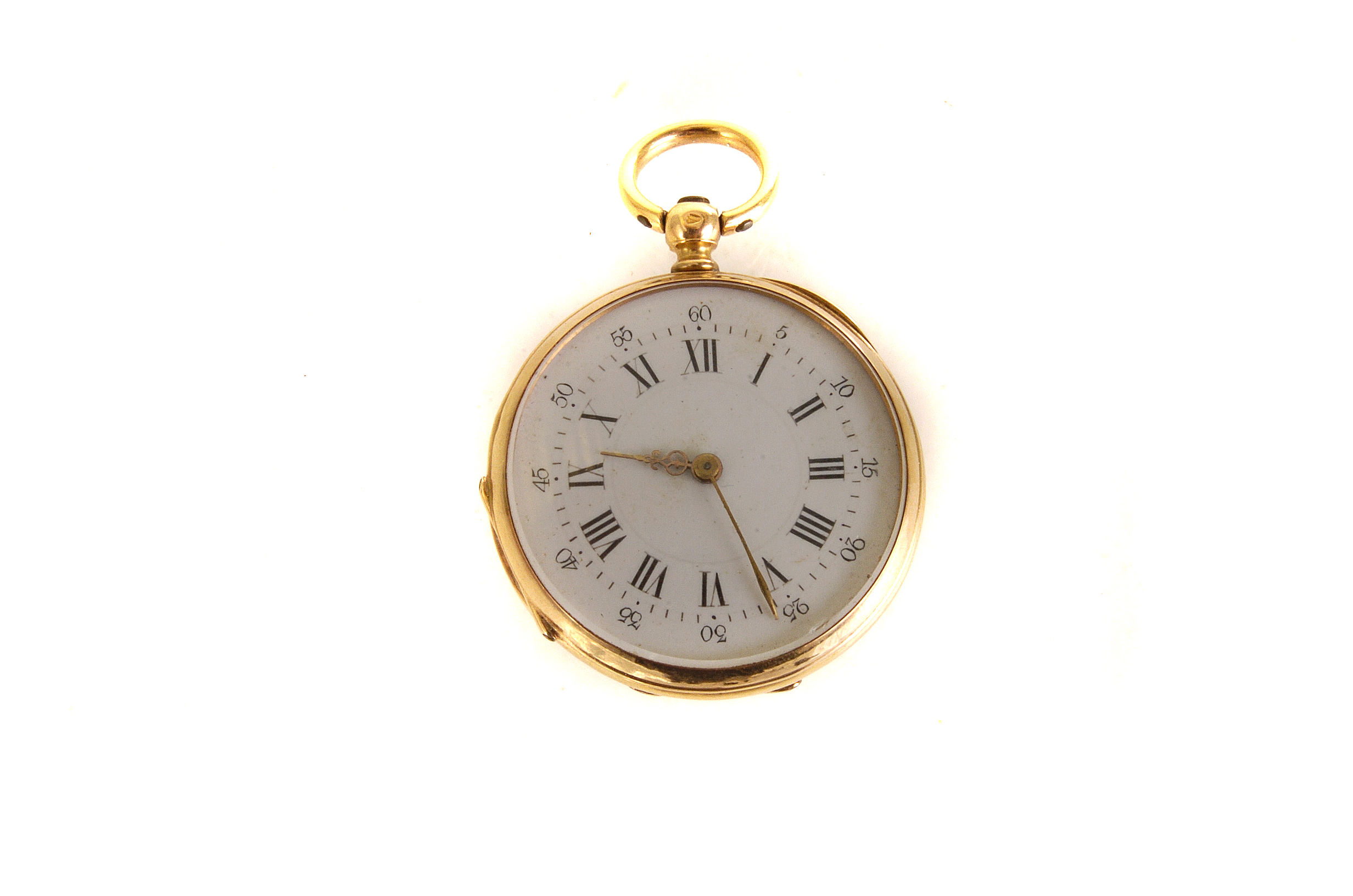 A late 19th century French gold lady's open faced fob watch, having black Roman and Arabic
