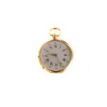 A late 19th century French gold lady's open faced fob watch, having black Roman and Arabic