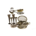 A collection of silver and silver plated items, including two pairs of silver filled trumpet