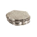 A Georgian period provisional silver snuff box, the scallop shaped box with engraved deer and