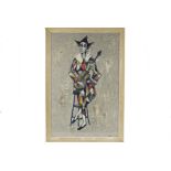 Bernard Lignon (b.1928), mixed media on canvas ‘Harlequin with Guitar’, signed lower right 98cm x
