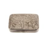 A late Victorian silver repoussé cigarette case, Birmingham 1899 by Deakin & Francis, with scenes of