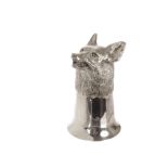A silver fox mask stirrup cup, Sheffield 1970 by Royal Irish Silver Co., with textured fur and