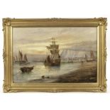 James Collinson (1825-1881), oil on canvas ‘Whitby Harbour at Dawn’, signed lower left and with hand