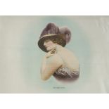 Tobacco silkATC, Actresses, Pillow top, premium, 'Miss Kitty Gordon', in feathered hat (gd) (1)