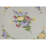 Tobacco silk ATC, Painted Flower Pillow Top, S111, flower illustrated 'Chrysanthemum' (vg)