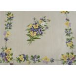 Tobacco silk ATC, Painted Flower Pillow Top, S111, flower illustrated 'Pansies' (vg)