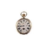 An early 20th century Swiss silver calendar moon­phase open face pocket watch, the white enamel dial