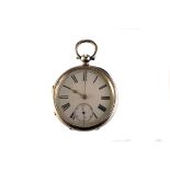 A late Victorian silver open faced pocket watch, the white enamel dial with black Roman numerals,