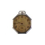 A early 20th century Waltham open faced nickel pocket watch, the octagonal case with gilt dial,