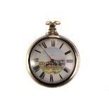 OF RAILWAY INTEREST: George IV silver pair cased verge pocket watch, the white enamel dial later