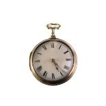 A George III silver pair cased verge pocket watch, signed Rob.t Gordon, London, the white enamel