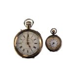 An early 20th century silver fob watch, the heart shaped dial with foliate decoration, black Roman