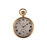 A 1920s rolled gold Omega open faced pocket watch retailed by Parson’s Ltd, Bristol, the signed