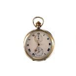 A rare Omega silver open faced chronograph pocket watch, the three piece case with white enamel dial