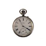 A late Victorian silver open faced pocket watch, signed J.W. Benson, ‘The Bank Watch’, the white