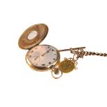 A George V 9 carat gold half hunter pocket watch, the four piece case with white enamel dial,