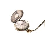 An early 20th century Swiss silver half hunter pocket watch, the white enamel dial with black