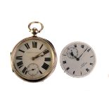 A late Victorian silver open faced pocket watch, the white enamel dial with black Roman numerals,