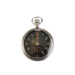 An Elgin General Service Mark II Military Issue chrome plated open faced pocket watch, the black