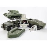 Large Action Man Vehicles, by Palitoy, Irwin and others, Jeep, Space Capsule, Scout Car, Tank etc,