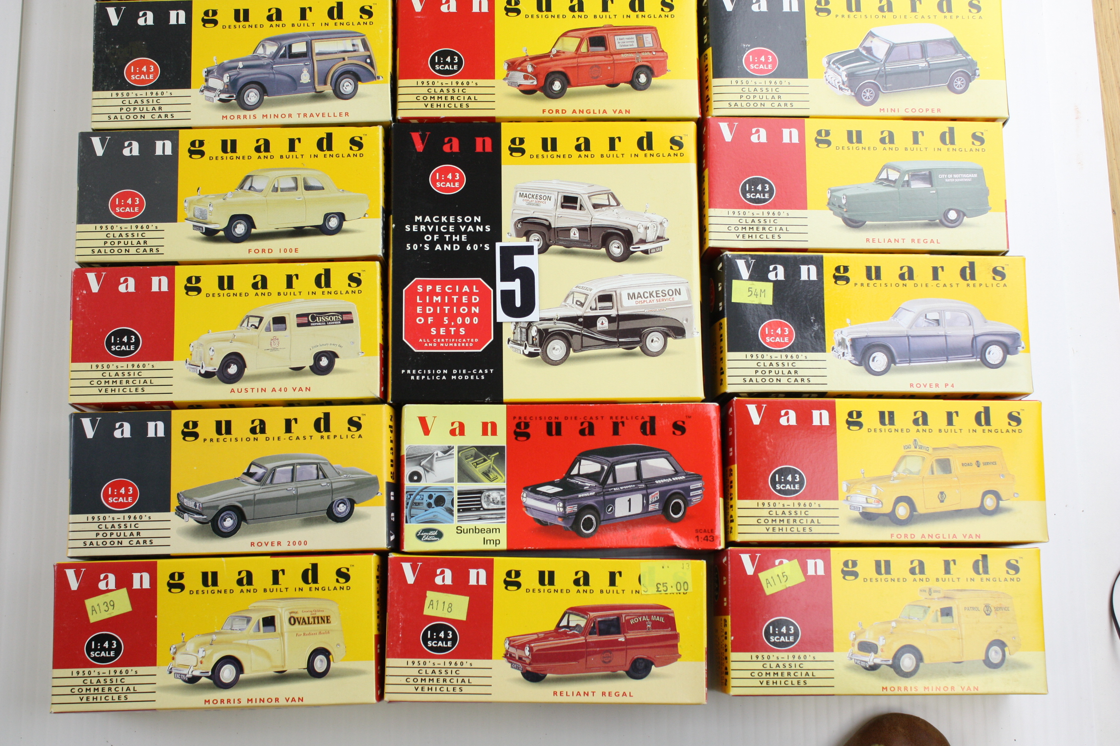 Vanguards Boxed 1:43 scale Vehicles: various models, including AA Morris Minor and Ford Anglia vans,