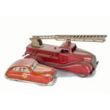 Mettoy Tinplate Fire Chief car and Steel Fire Engine: Mettoy friction drive Car with number plates