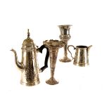 A pair of George V silver filled bud vases, with engraved initials AR, together with a pair of