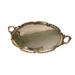 A large good quality silver plated tray, the oval form with twin handles and shell and gadrooned rim