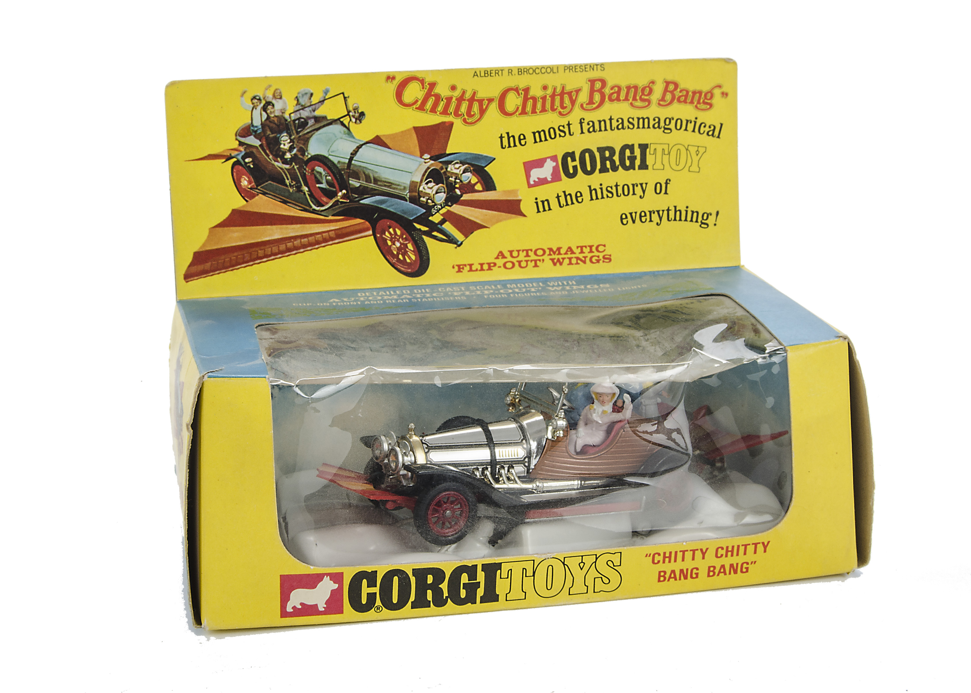 A Corgi 266 Chitty Chitty Bang Bang, in original box with scenic insert, VG, box F-G, plastic '