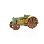 A Pre-War Dinky Toys 22e Farm Tractor, Dinky Toys' cast-in, with hook, green/yellow body, red