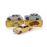 A Dinky Toys 181 Volkswagen Saloon, light grey body, mid blue hubs, 40j Austin Somerset, pale blue